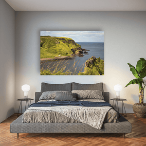 Secluded Coastal Cottage beneath Green Cliffs, Co. Antrim fine art photography print by Nua Photography
