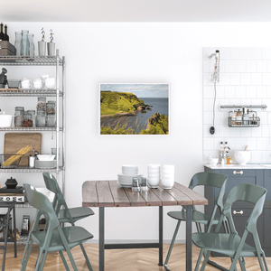 Secluded Coastal Cottage beneath Green Cliffs, Co. Antrim fine art photography print by Nua Photography