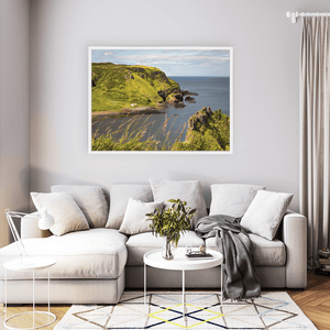Secluded Coastal Cottage beneath Green Cliffs, Co. Antrim fine art photography print by Nua Photography