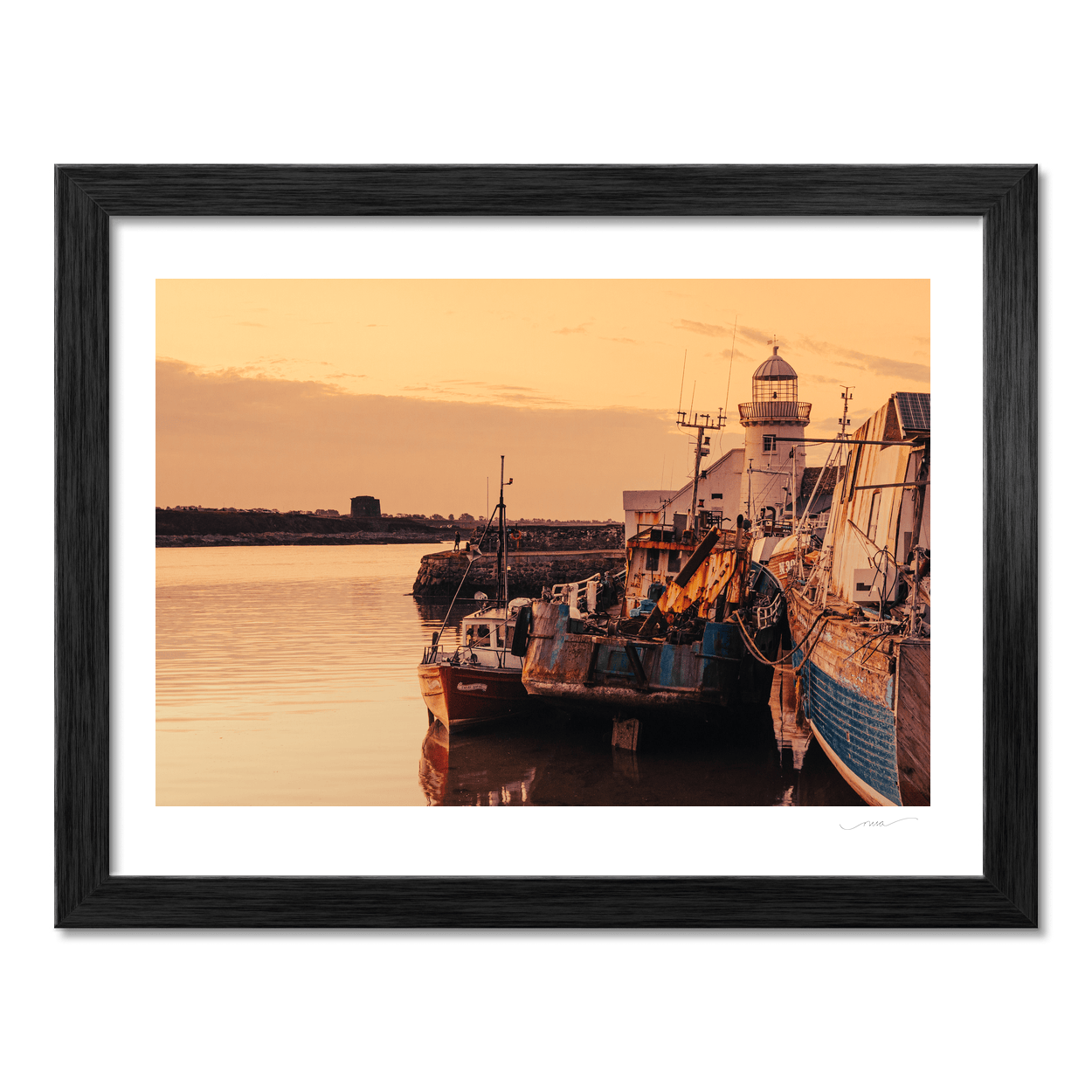 Nua Photography Print Balbriggan Harbour and Lighthouse Golden Sunset, Co. Dublin Balbriggan Harbour Golden Sunset Print | Nua Photography