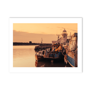 Nua Photography Print Balbriggan Harbour and Lighthouse Golden Sunset, Co. Dublin Balbriggan Harbour Golden Sunset Print | Nua Photography