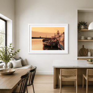 Nua Photography Print Balbriggan Harbour and Lighthouse Golden Sunset, Co. Dublin Balbriggan Harbour Golden Sunset Print | Nua Photography