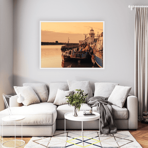 Nua Photography Print Balbriggan Harbour and Lighthouse Golden Sunset, Co. Dublin Balbriggan Harbour Golden Sunset Print | Nua Photography