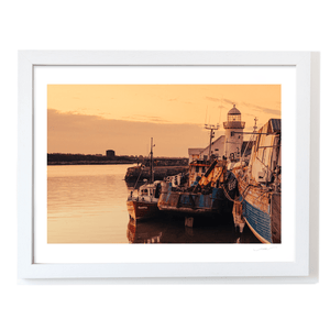 Nua Photography Print Balbriggan Harbour and Lighthouse Golden Sunset, Co. Dublin Balbriggan Harbour Golden Sunset Print | Nua Photography