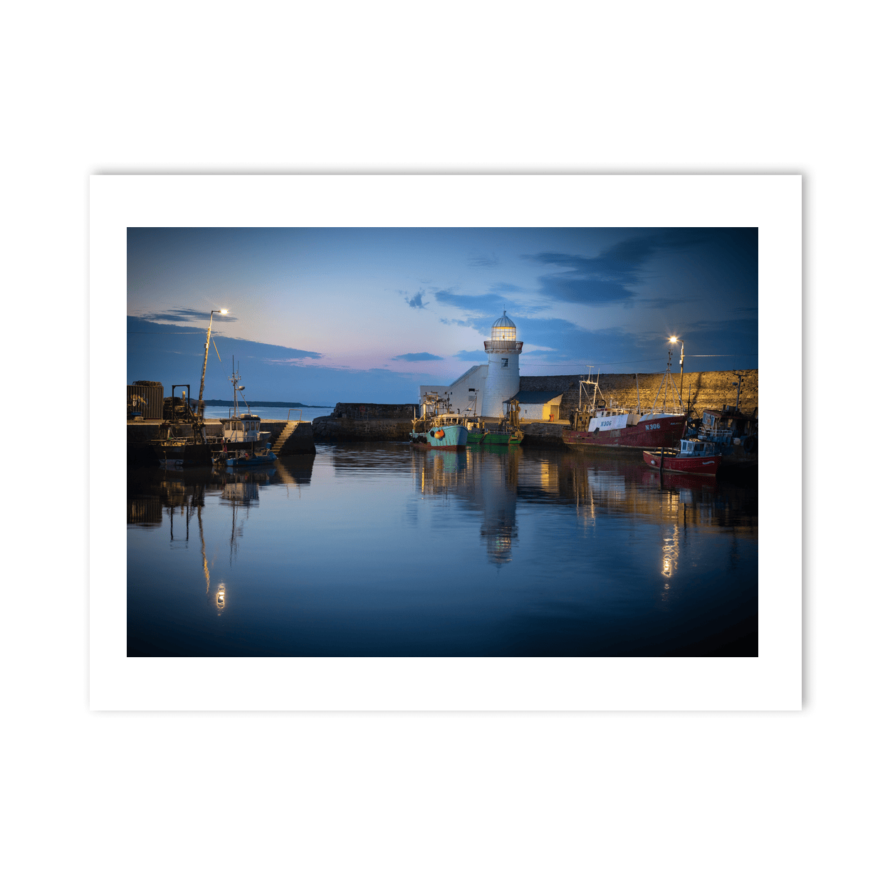 Nua Photography Print Balbriggan Harbour Lighthouse at Blue Hour, Co. Dublin (2) Balbriggan Harbour Lighthouse Blue Hour | Nua Photography