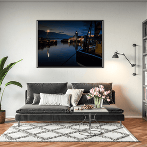 Nua Photography Print Balbriggan Harbour and Lighthouse at Blue Hour, Co. Dublin Balbriggan Harbour Lighthouse Blue Hour | Nua Photography