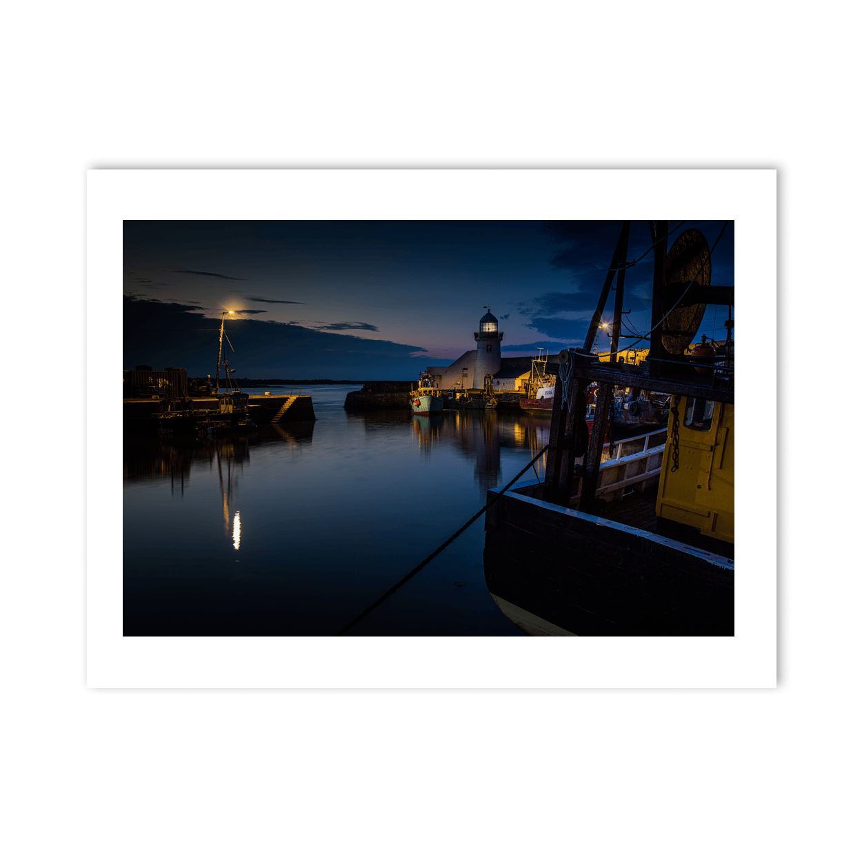 Nua Photography Print Balbriggan Harbour and Lighthouse at Blue Hour, Co. Dublin Balbriggan Harbour Lighthouse Blue Hour | Nua Photography