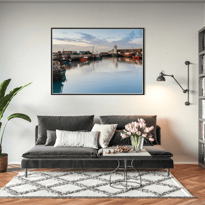 Nua Photography Print Balbriggan Harbour Fishing Boats and Lighthouse at Dusk, Co. Dublin Balbriggan Harbour Lighthouse Print | Nua Photography