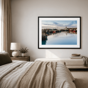 Nua Photography Print Balbriggan Harbour Fishing Boats and Lighthouse at Dusk, Co. Dublin Balbriggan Harbour Lighthouse Print | Nua Photography