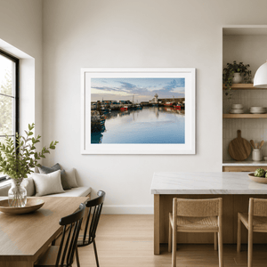 Nua Photography Print Balbriggan Harbour Fishing Boats and Lighthouse at Dusk, Co. Dublin Balbriggan Harbour Lighthouse Print | Nua Photography