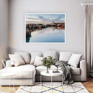 Nua Photography Print Balbriggan Harbour Fishing Boats and Lighthouse at Dusk, Co. Dublin Balbriggan Harbour Lighthouse Print | Nua Photography