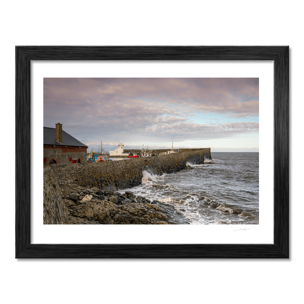 Nua Photography Print Balbriggan Harbour and Lighthouse with Stormy Waves, Co. Dublin Balbriggan Harbour Lighthouse Stormy Waves | Nua Photography