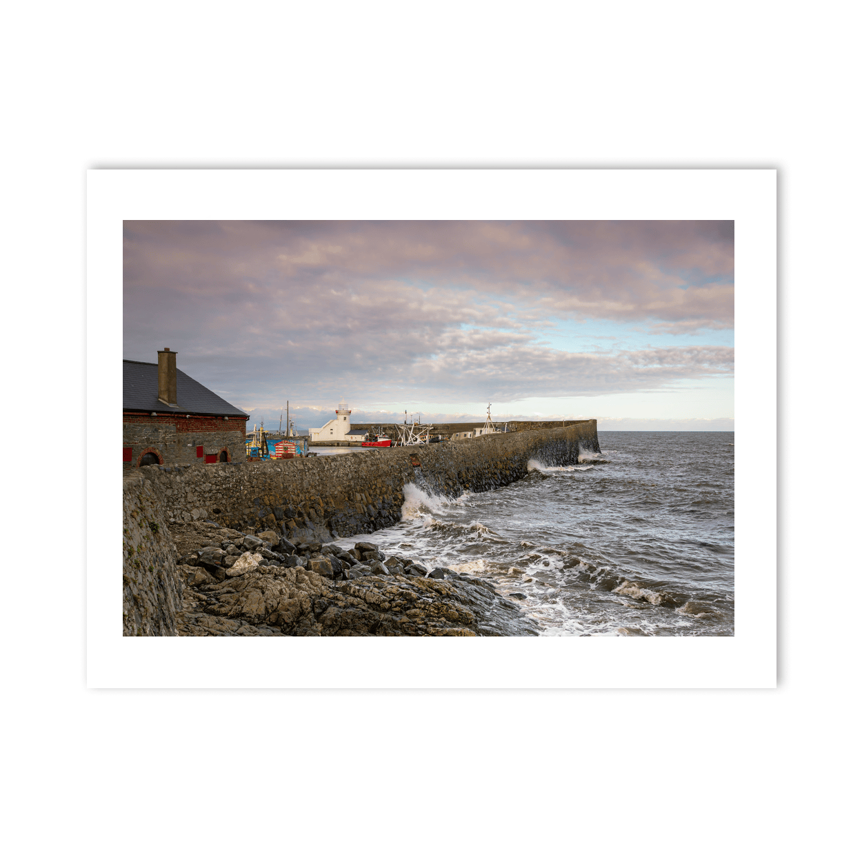 Nua Photography Print Balbriggan Harbour and Lighthouse with Stormy Waves, Co. Dublin Balbriggan Harbour Lighthouse Stormy Waves | Nua Photography
