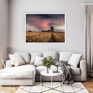 Nua Photography Print Baldungan Castle Rising from Golden Wheat Fields at Sunset, Skerries Co. Dublin Baldungan Castle Wheat Field Sunset Print | Nua Photography