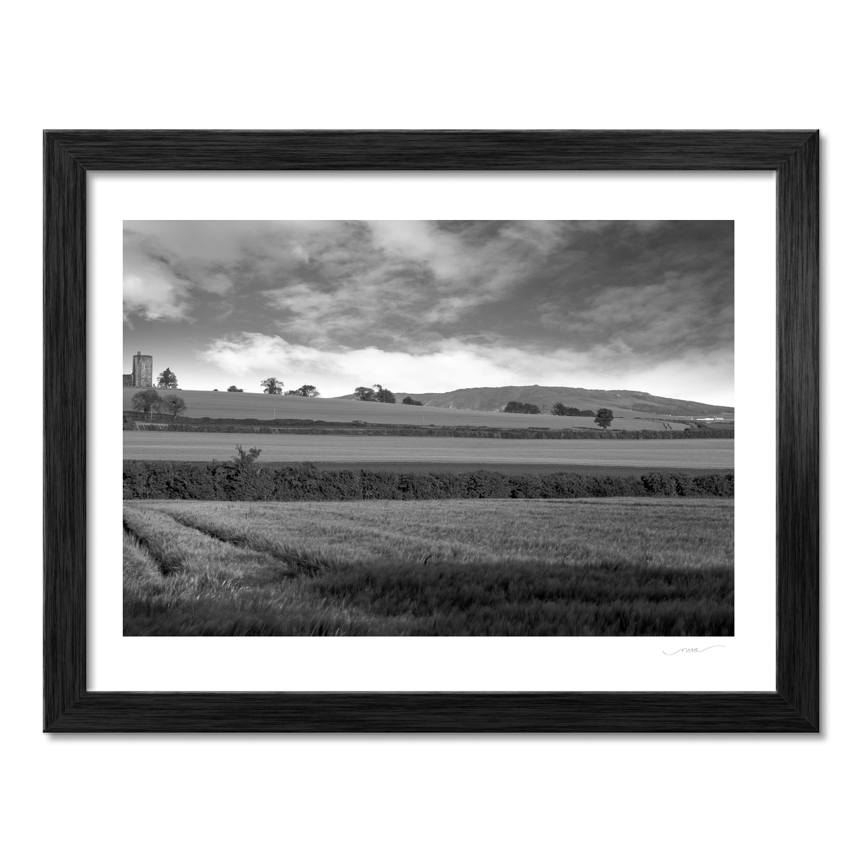 Nua Photography Print Baldungan Church and Tower across Rolling Fields, Skerries Co. Dublin Baldungan Church Tower Black & White Print | Nua Photography