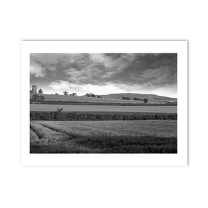 Nua Photography Print Baldungan Church and Tower across Rolling Fields, Skerries Co. Dublin Baldungan Church Tower Black & White Print | Nua Photography