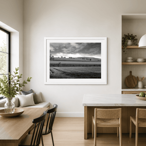 Nua Photography Print Baldungan Church and Tower across Rolling Fields, Skerries Co. Dublin Baldungan Church Tower Black & White Print | Nua Photography