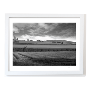 Nua Photography Print Baldungan Church and Tower across Rolling Fields, Skerries Co. Dublin Baldungan Church Tower Black & White Print | Nua Photography