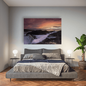 ballintoy-harbour-sunset-crashing-waves Pano