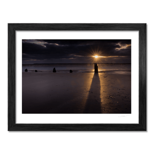 Nua Photography Print Cork Beach Wooden Posts at Dramatic Sunset, Co. Cork Cork Beach Wooden Posts Dramatic Sunset Print | Nua Photography