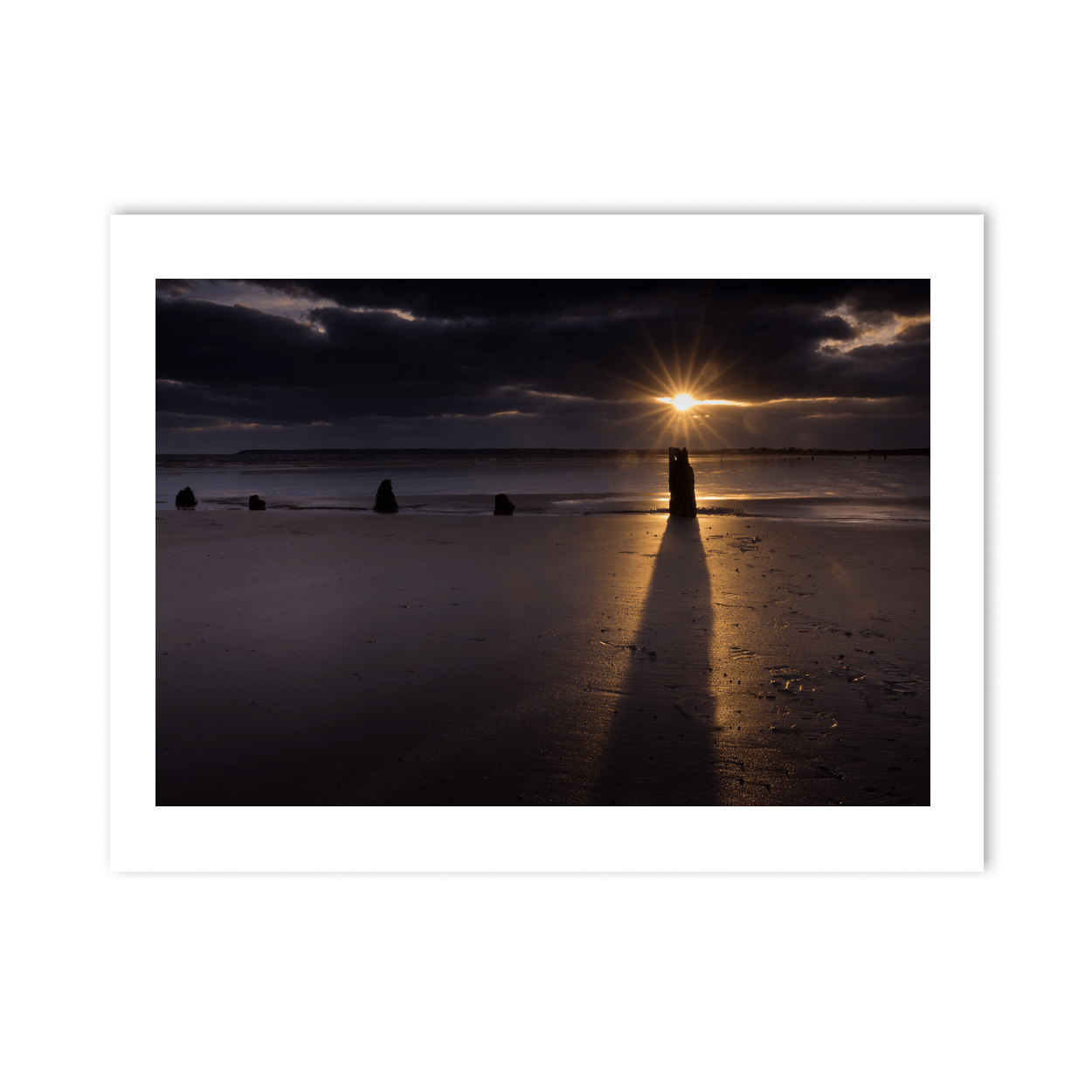 Nua Photography Print Cork Beach Wooden Posts at Dramatic Sunset, Co. Cork Cork Beach Wooden Posts Dramatic Sunset Print | Nua Photography