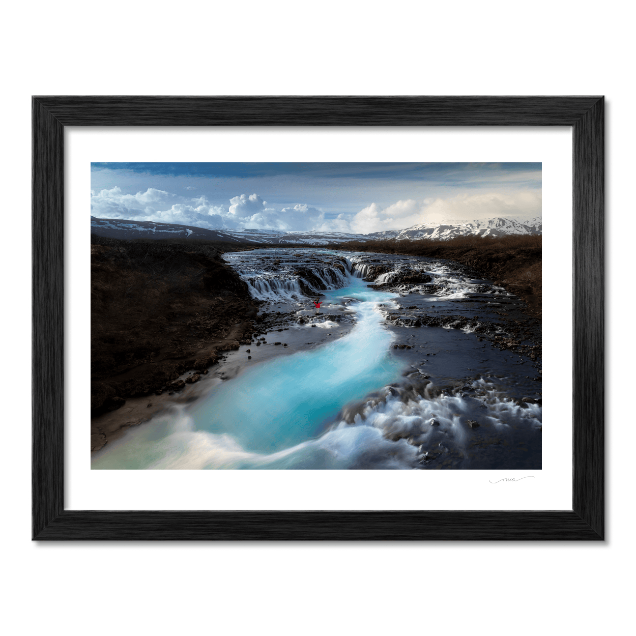 Nua Photography Print BrÃºarfoss Waterfall with Dancer in Red, Iceland BrÃºarfoss Waterfall Iceland with Dancer Print | Nua Photography