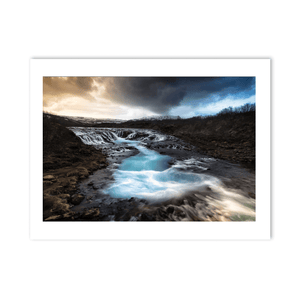 Nua Photography Print BrÃºarfoss Waterfall Turquoise Waters Under Dramatic Sky, Iceland BrÃºarfoss Waterfall Turquoise Waters Iceland Print | Nua Photography
