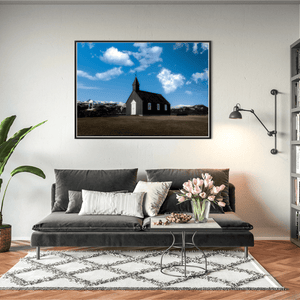 Nua Photography Print BÃºÃ°ir Black Church with Snow-Capped Mountains, Iceland BÃºÃ°ir Black Church Snow-Capped Mountains Print | Nua Photography
