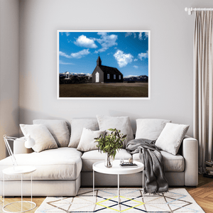 Nua Photography Print BÃºÃ°ir Black Church with Snow-Capped Mountains, Iceland BÃºÃ°ir Black Church Snow-Capped Mountains Print | Nua Photography