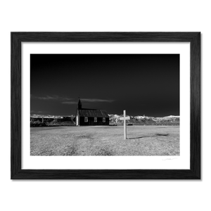 Nua Photography Print BÃºÃ°ir Black Church with Snow-Capped Mountains, Iceland (3) BÃºÃ°ir Black Church Iceland Print | Nua Photography