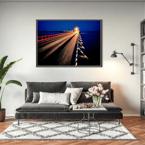 Nua Photography Print Bull Wall Wooden Bridge Light Trails at Night, Dublin City Bull Wall Wooden Bridge Light Trails at Night Print | Nua