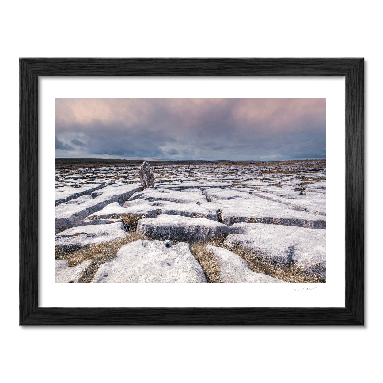 burren-limestone-pavement-standing-stone-sunset PM