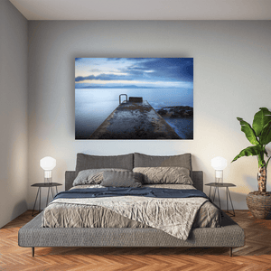 concrete-pier-calm-sea-mountains-dusk Pano