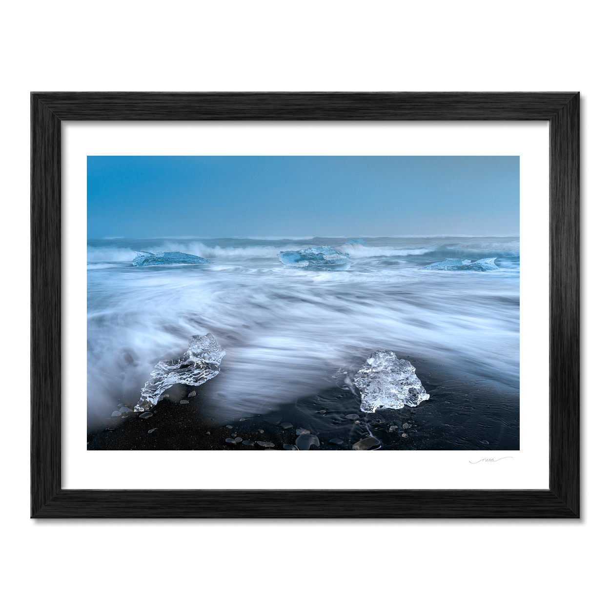 Nua Photography Print Diamond Beach Glacial Ice on Black Sand, Iceland Diamond Beach Glacial Ice Black Sand Print | Nua Photography