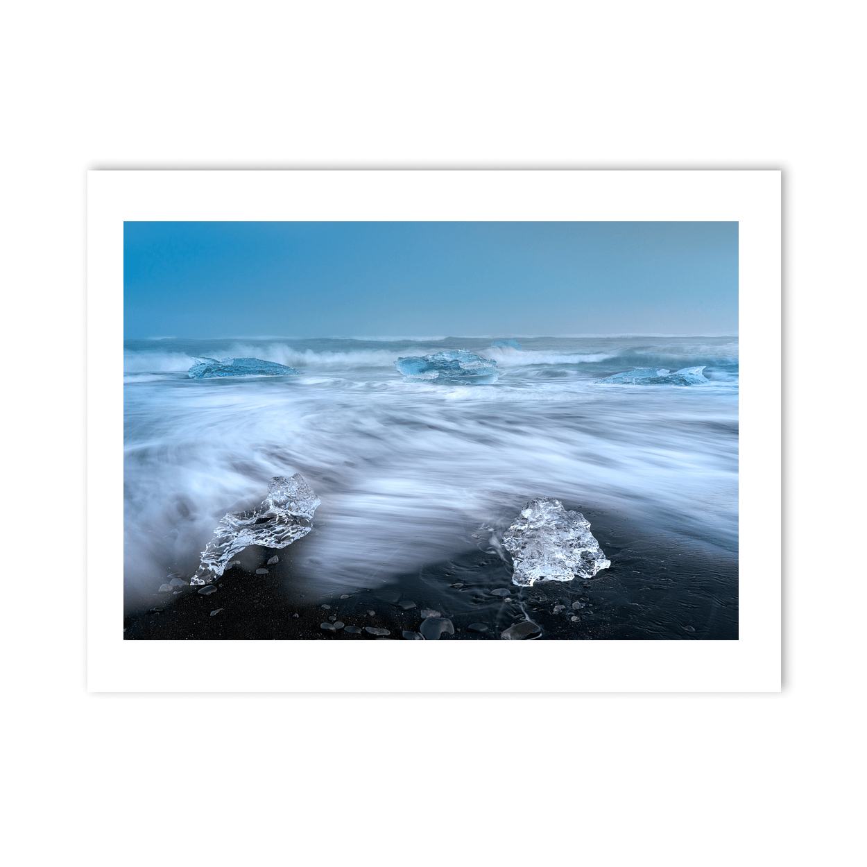 Nua Photography Print Diamond Beach Glacial Ice on Black Sand, Iceland Diamond Beach Glacial Ice Black Sand Print | Nua Photography
