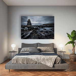 dramatic-sea-stack-rocky-shore-moody-skies Pano