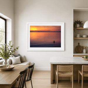 Nua Photography Print Dublin Bay Sunset with Swimmer and Poolbeg Chimneys, Howth Co. Dublin Dublin Bay Sunset Swimmer Poolbeg | Nua Photography
