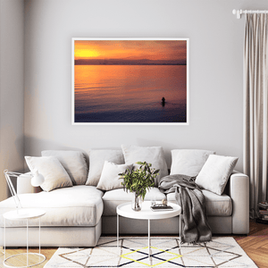 Nua Photography Print Dublin Bay Sunset with Swimmer and Poolbeg Chimneys, Howth Co. Dublin Dublin Bay Sunset Swimmer Poolbeg | Nua Photography