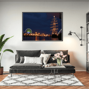 Nua Photography Print Dublin Docklands Tall Ship and O2 Ferris Wheel at Night, Co. Dublin Dublin Docklands Tall Ship at Night Print | Nua Photography