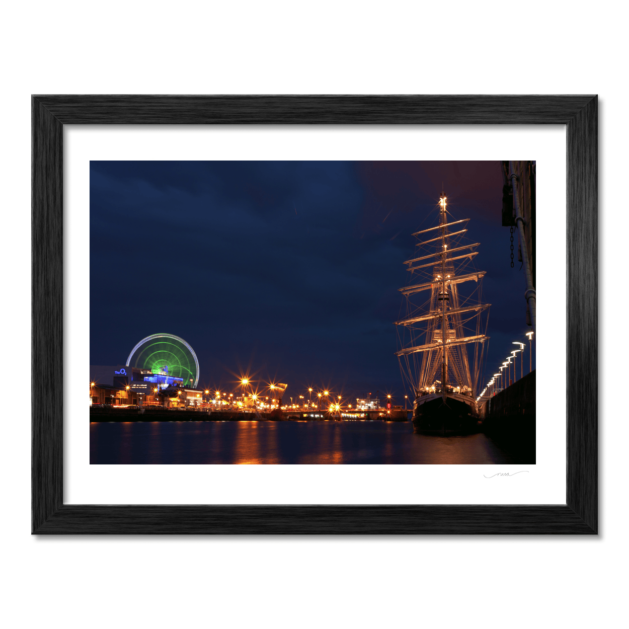 Nua Photography Print Dublin Docklands Tall Ship and O2 Ferris Wheel at Night, Co. Dublin Dublin Docklands Tall Ship at Night Print | Nua Photography
