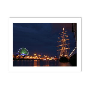 Nua Photography Print Dublin Docklands Tall Ship and O2 Ferris Wheel at Night, Co. Dublin Dublin Docklands Tall Ship at Night Print | Nua Photography
