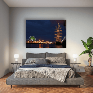 Nua Photography Print Dublin Docklands Tall Ship and O2 Ferris Wheel at Night, Co. Dublin Dublin Docklands Tall Ship at Night Print | Nua Photography