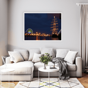 Nua Photography Print Dublin Docklands Tall Ship and O2 Ferris Wheel at Night, Co. Dublin Dublin Docklands Tall Ship at Night Print | Nua Photography