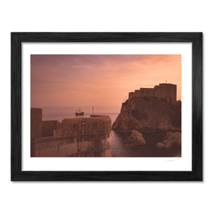 Nua Photography Print Dubrovnik Fortress and Sailing Ship at Sunset, Croatia Dubrovnik Fortress Sunset with Sailing Ship Print | Nua Photography
