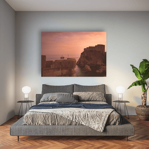 Nua Photography Print Dubrovnik Fortress and Sailing Ship at Sunset, Croatia Dubrovnik Fortress Sunset with Sailing Ship Print | Nua Photography