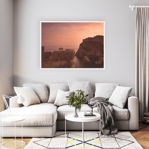 Nua Photography Print Dubrovnik Fortress and Sailing Ship at Sunset, Croatia Dubrovnik Fortress Sunset with Sailing Ship Print | Nua Photography