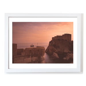 Nua Photography Print Dubrovnik Fortress and Sailing Ship at Sunset, Croatia Dubrovnik Fortress Sunset with Sailing Ship Print | Nua Photography
