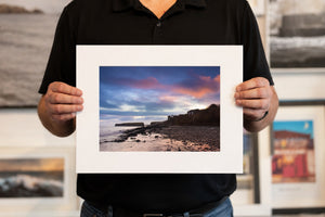 Evening light on the North Beach, 16 x 12 inch print held for scale