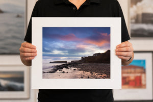 Evening light on the North Beach, 20 x 16 inch print held for scale