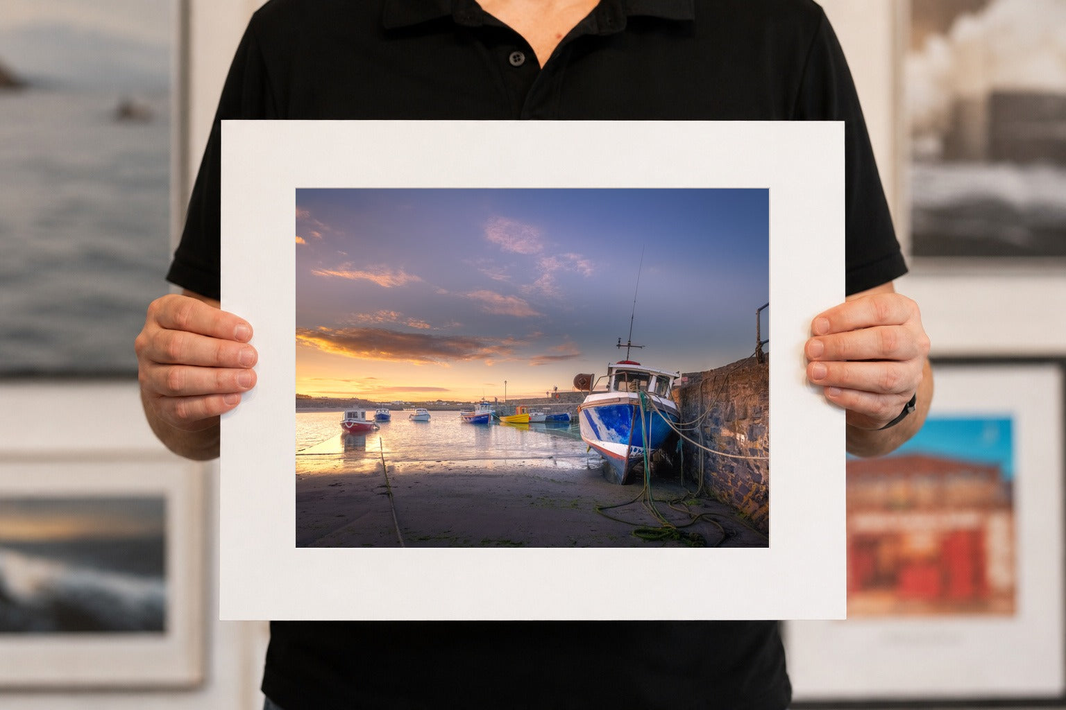 Fishing Boat tied up at Sunset on Rush Harbour, limited 20 x 16 inch Nua Photography print